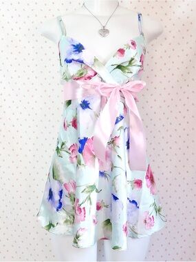 y2k BABYDOLL mint floral silky slip dress